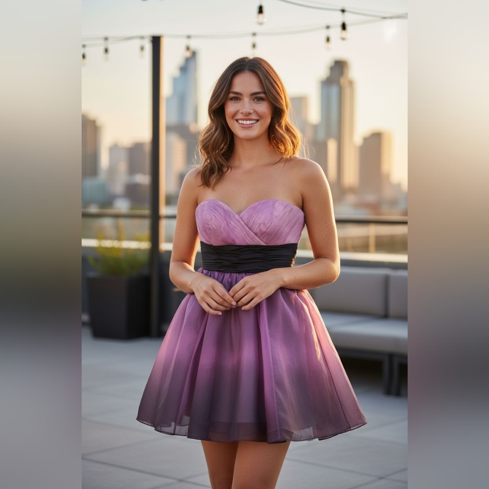 Mori Lee Strapless Dress in Purple and Black